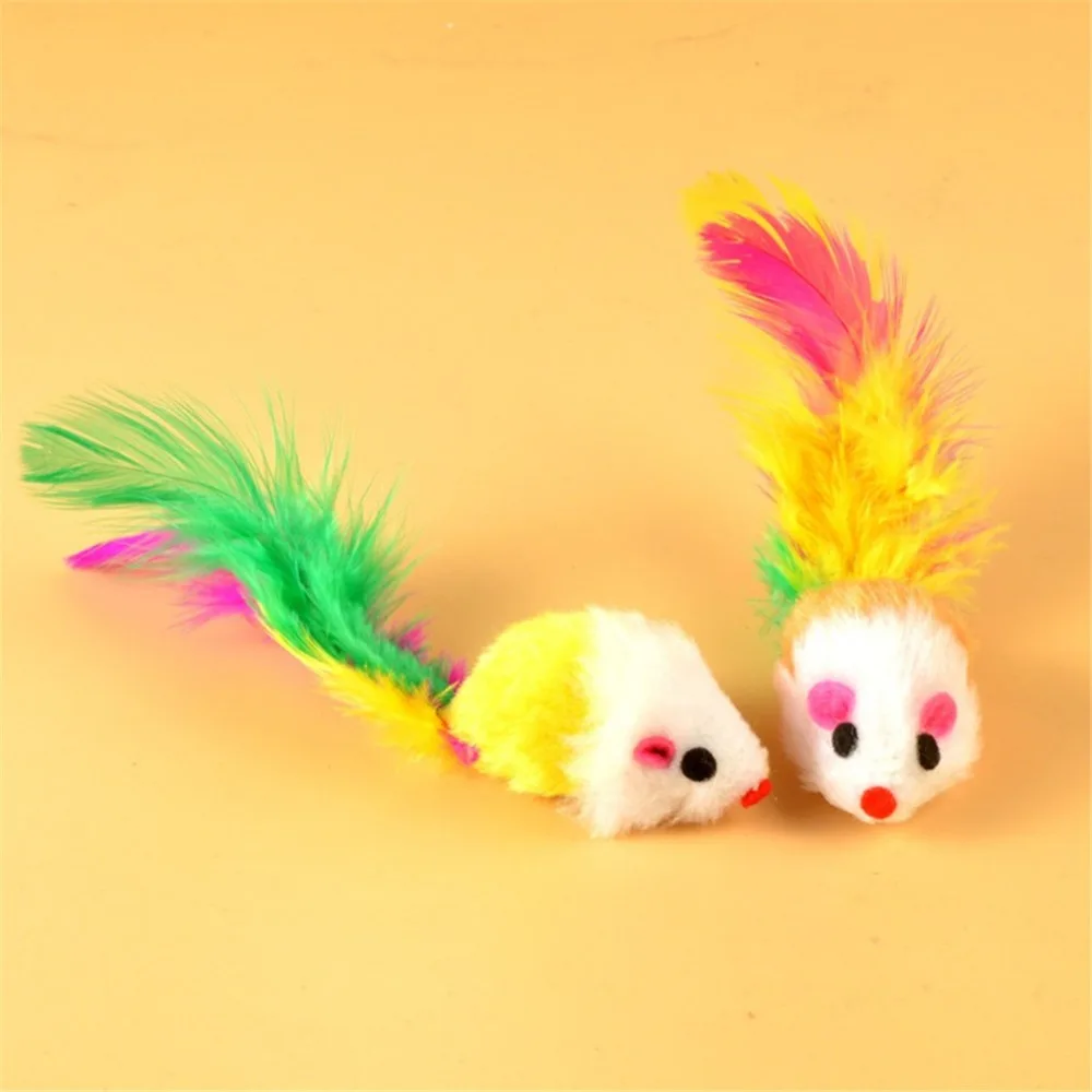 10Pcs/lot Soft Fleece False Mouse Cat Toys Colorful Feather Funny Playing Toys For Cats Kitten