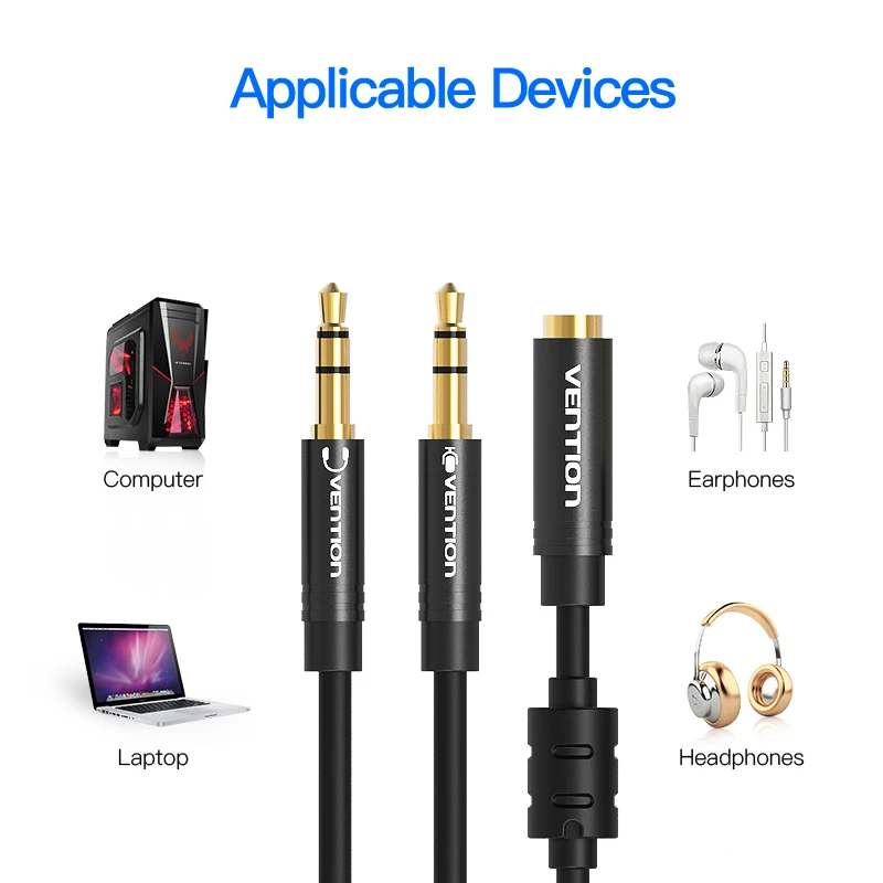 Разветвитель для наушников Vention с разъемом 3 5 мм на 2 штекера мм|cable headset|audio y splittery