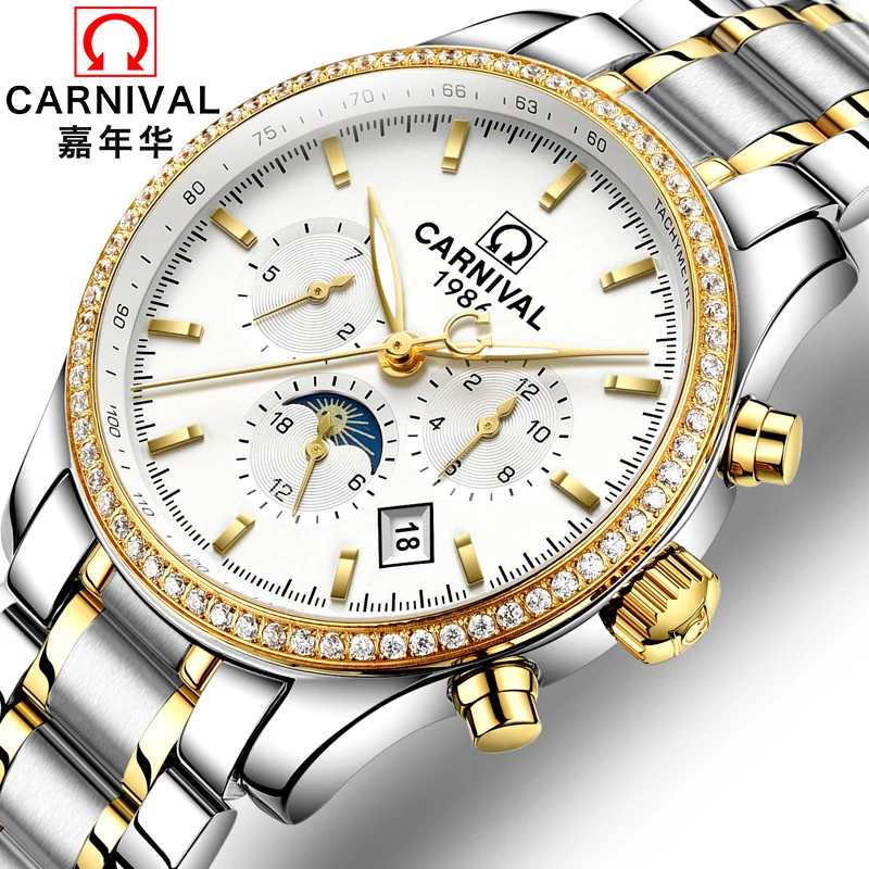 

relogios montre homme automatique relogio mecanico day date men's automatic watch transparent mecanic Moon Phase waterproof 2018
