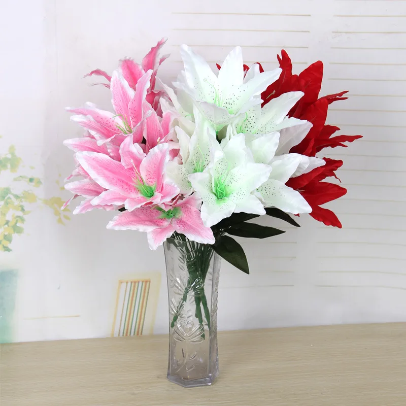 

10 Heads Lily Artificial Silk Flower Orchid DIY Home Wedding Party Festival Crafts Arches Background Decorative Fake Flower