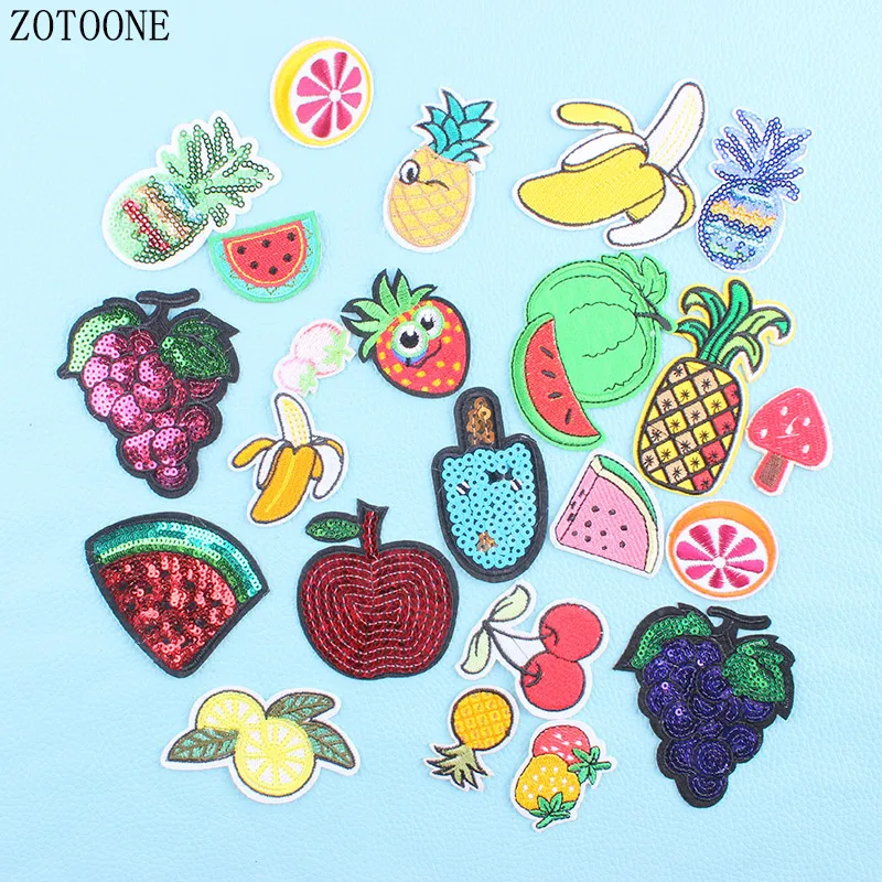 

ZOTONE 23pcs Food Pineapple Patch Cartoon Fruit Clothes Stickers Iron On Cheap Embroidered Patches For Clothing Sequin Appliques