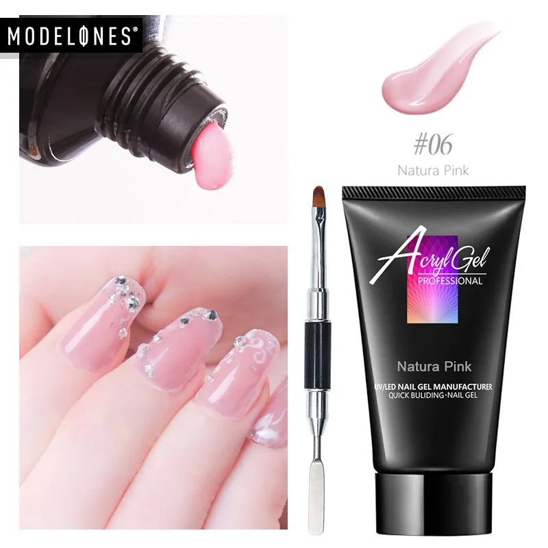 

Modelones 2Pcs/Lot Extend Builder UV Gel Nail Brush Tools Set Soak Off Crystal Extension Led Nail Gel Kits Pink Color UV Gel