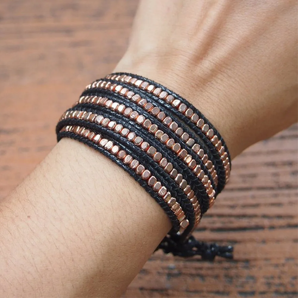 

Bohemian Style Brass Bead 5 Wraps Statement Bracelet for Men and Women