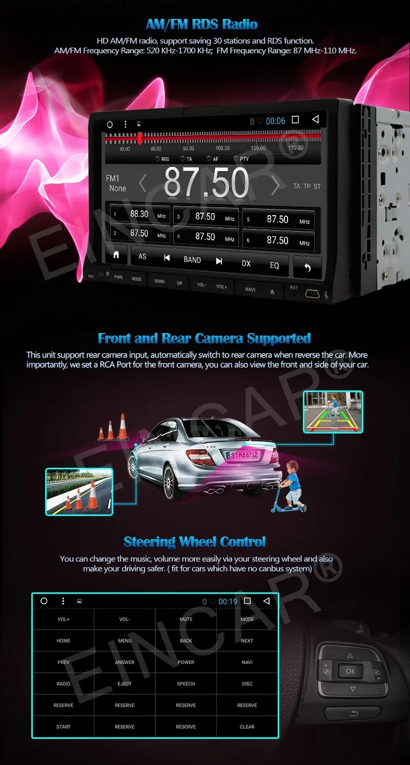 Perfect Android 6.0 Car Stereo  DVD Player with GPS Navigation 2 Din Car Radio Head Unit in dash Bluetooth WiFi USB SD 1080P Video SWC 4