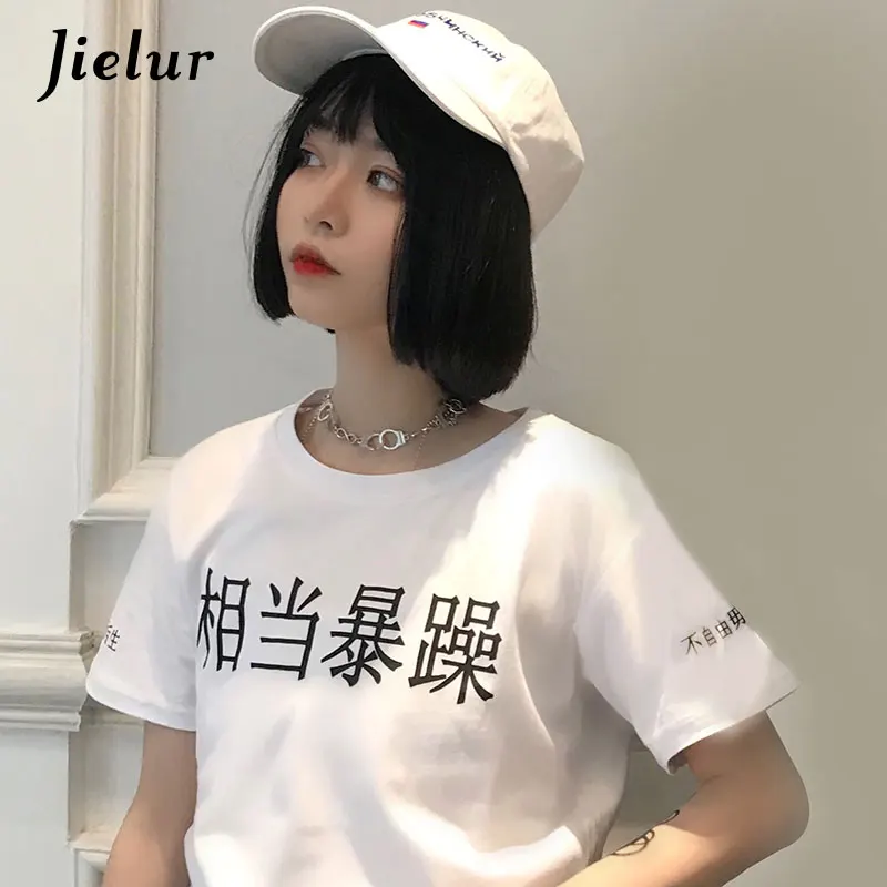 Jielur 12 видов стилей прохладный модный принт черный хип хоп футболка женская