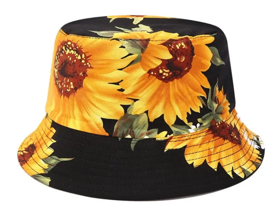 

2019 Two Side Reversible Sunflower bucket hat for women female girls fisherman hat panama bob hat summer sun hat