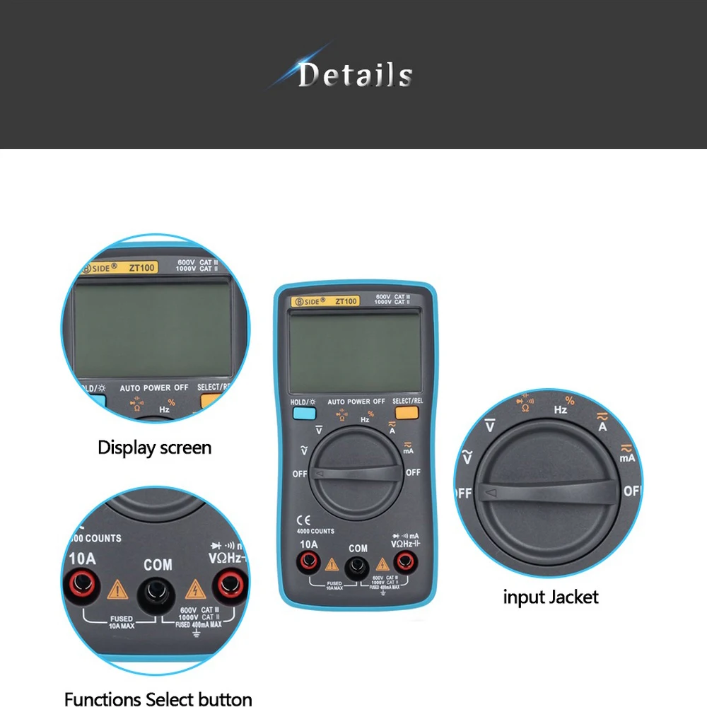 BSIDE ZT100 Цифровой мультиметр True RMS мультиметр с автоматическим выбором диапазонов Вольтметр Амперметр температура емкости Ом Гц бесконтактный Тестер Напряжения