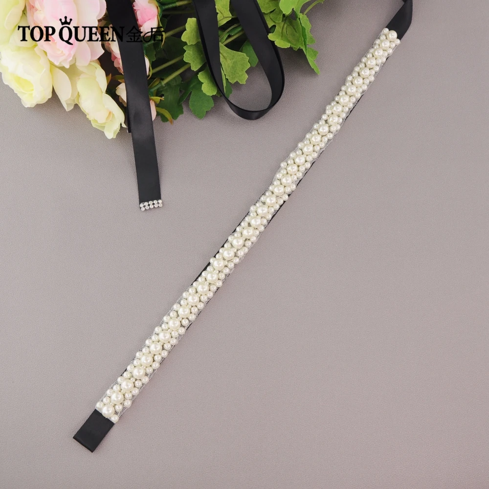 

TOPQUEEN S184 Free shipping Stock Stunning Pearl Bridal belts Wedding Accessories Long Bridal Belt Sash