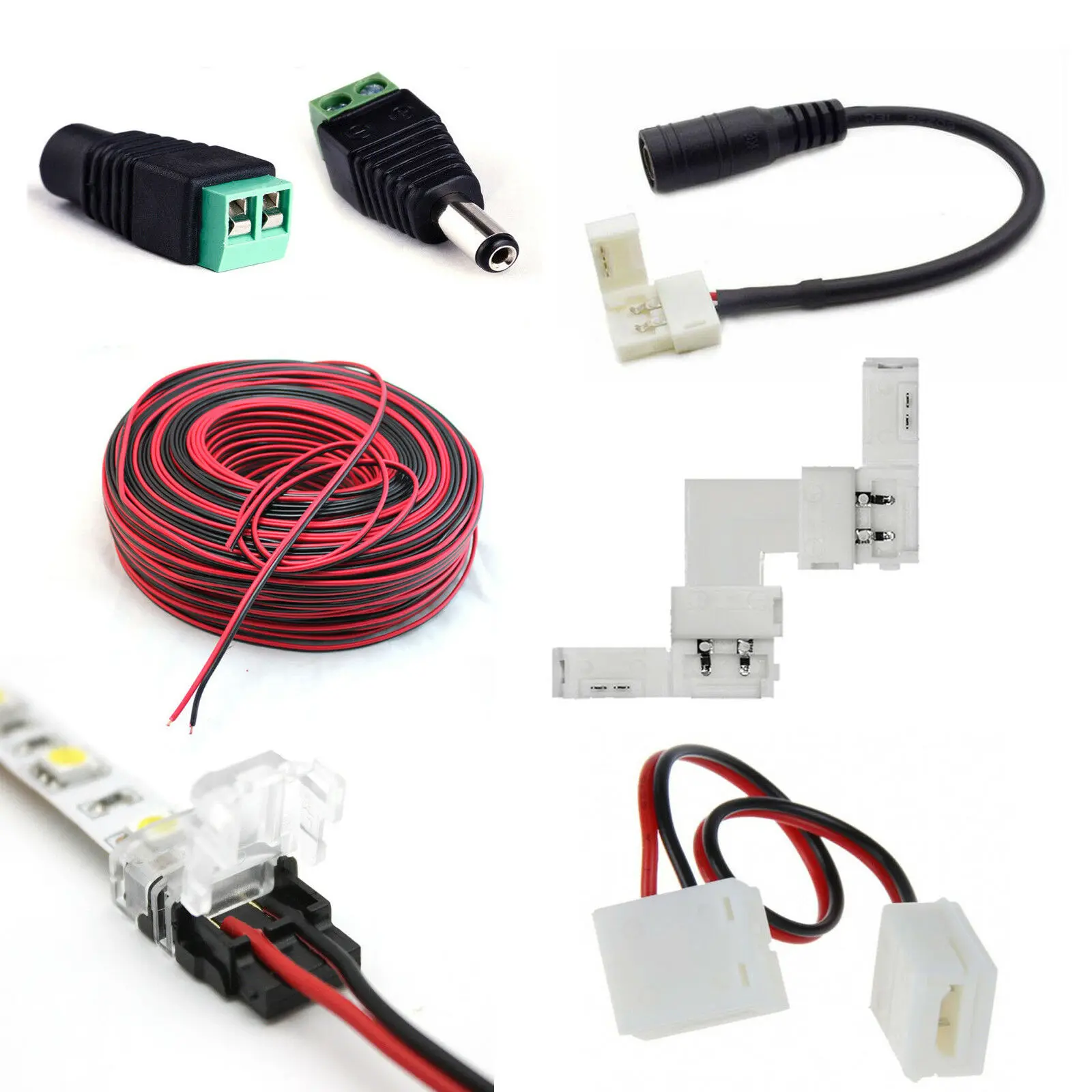 

5.5*2.1mm DC Power Plug 2Pin 8mm 10mm LED Strip Connectors Clip Wire DC PCB Adapter Extension for single color strip light