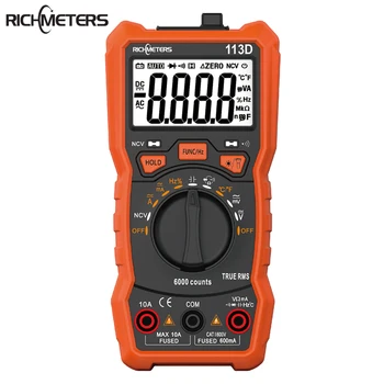 

RICHMETERS RM113D NCV Digital Multimeter 6000 counts Auto Ranging AC/DC voltage meter Flash light Back light Large Screen Diode