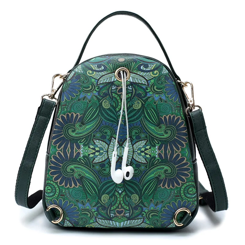 

Ougger Small Backpack Women Shoulder Bags Preppy Style Green Circular Bag PU with Cartoon Printing for Versatile