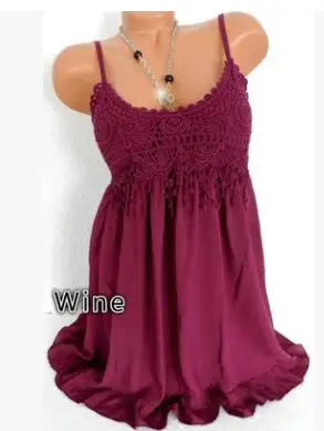 S-5XL, летнее сексуальное кружевное мини-платье большого размера на бретельках с цветочным рисунком, женское пляжное платье, Повседневное платье, майка на бретельках - Цвет: Wine Red
