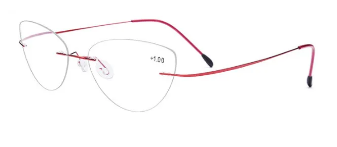Титановые очки для чтения без оправы кошачий глаз, ультра-светильник, женские очки для чтения без оправы из сплава, очки для дальнозоркости+ от 0,50 до+ 6,00
