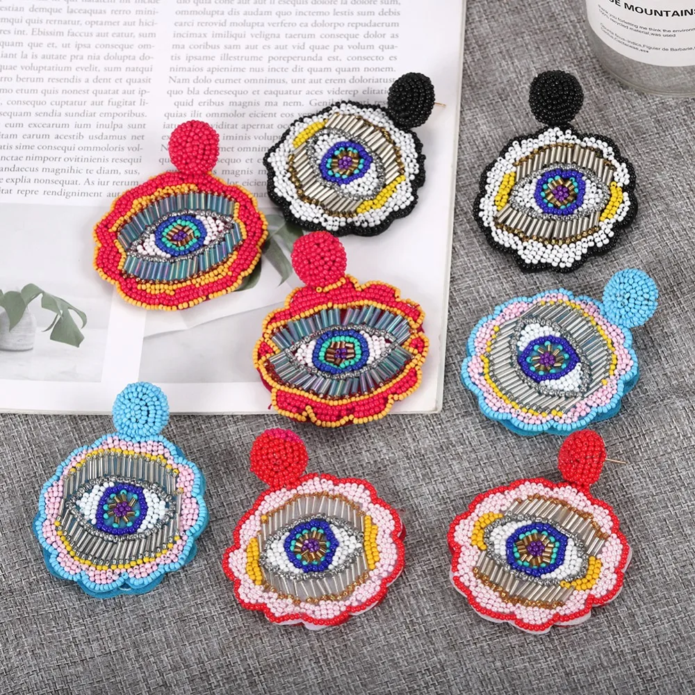 

Girlgo Summer Trendy Colorful Acrylic Beads Flower Dangle Earring For Women Big Round Maxi Eye Statement Earrings Charm Jewelry