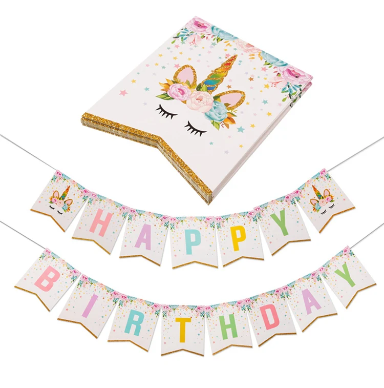 FENGRISE Единорог вечерние украшения с днем рождения баннер Дети сувениры ребенка душ шары торт Топпер Единорог принадлежности на день рождения