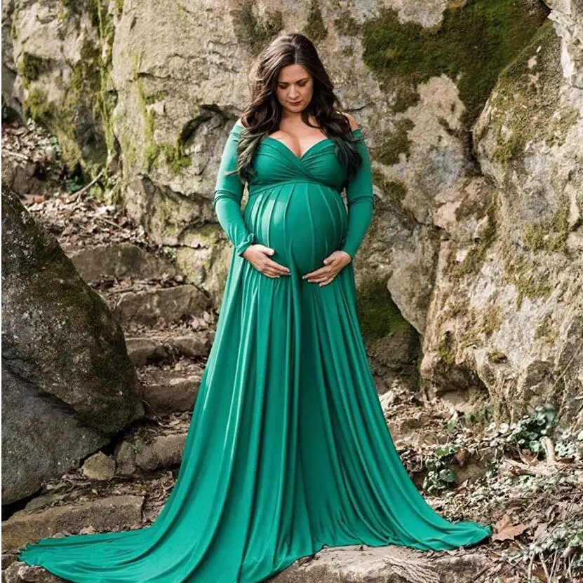 Длинные платья для беременных для фотосессии для беременных реквизит для фотосессии вечернее платье-макси для беременных женщин одежда платье для беременных - Цвет: Зеленый