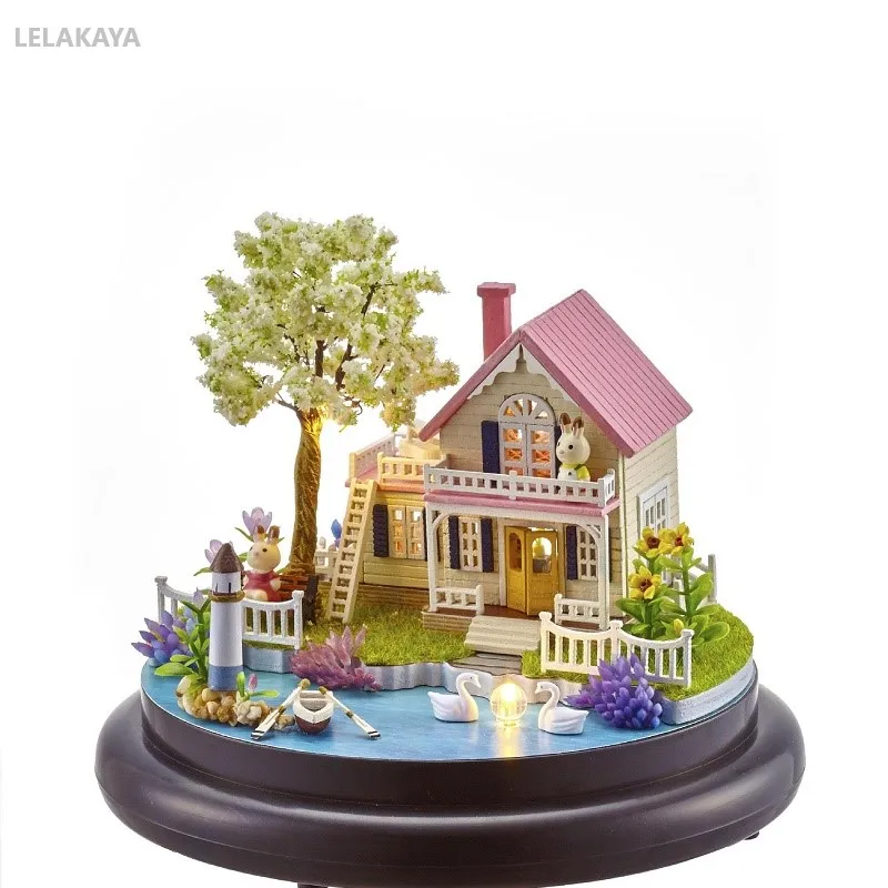 

DIY Mini Doll House Spring of Flowers Wooden Handmake Miniature Furniture Craft Glass Ball Toy Building Model Kits Dollhouse