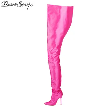 

BuonoScarpe Stilettos High Heels 12cm Women's Pants Fashion Orange Boots Blue Red Orange Satin Cloth Shoes Novelty Sexy Botas