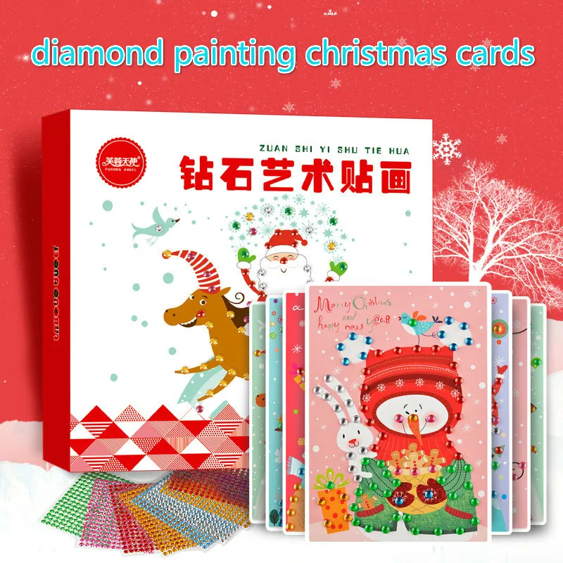 

kerstkaarten diamond painting christmas cards kids Diamond Stickers Children's Handmade Paste Material Decorative Box Gift
