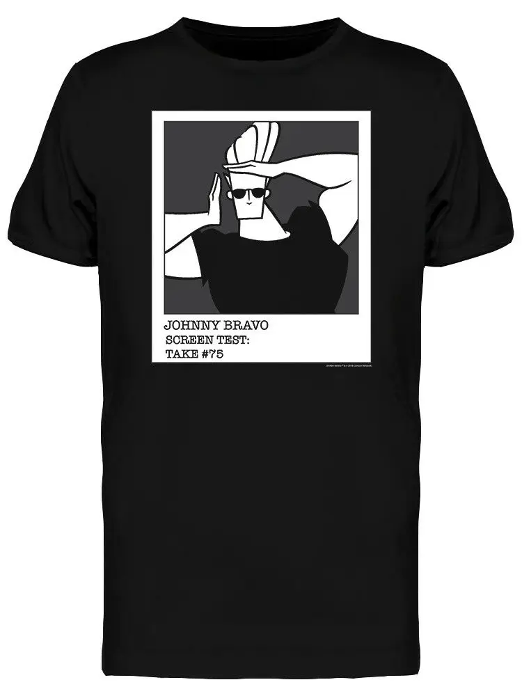 Johnny Bravo Экран Тесты взять #75 Для мужчин черная футболка Cool Повседневное гордость