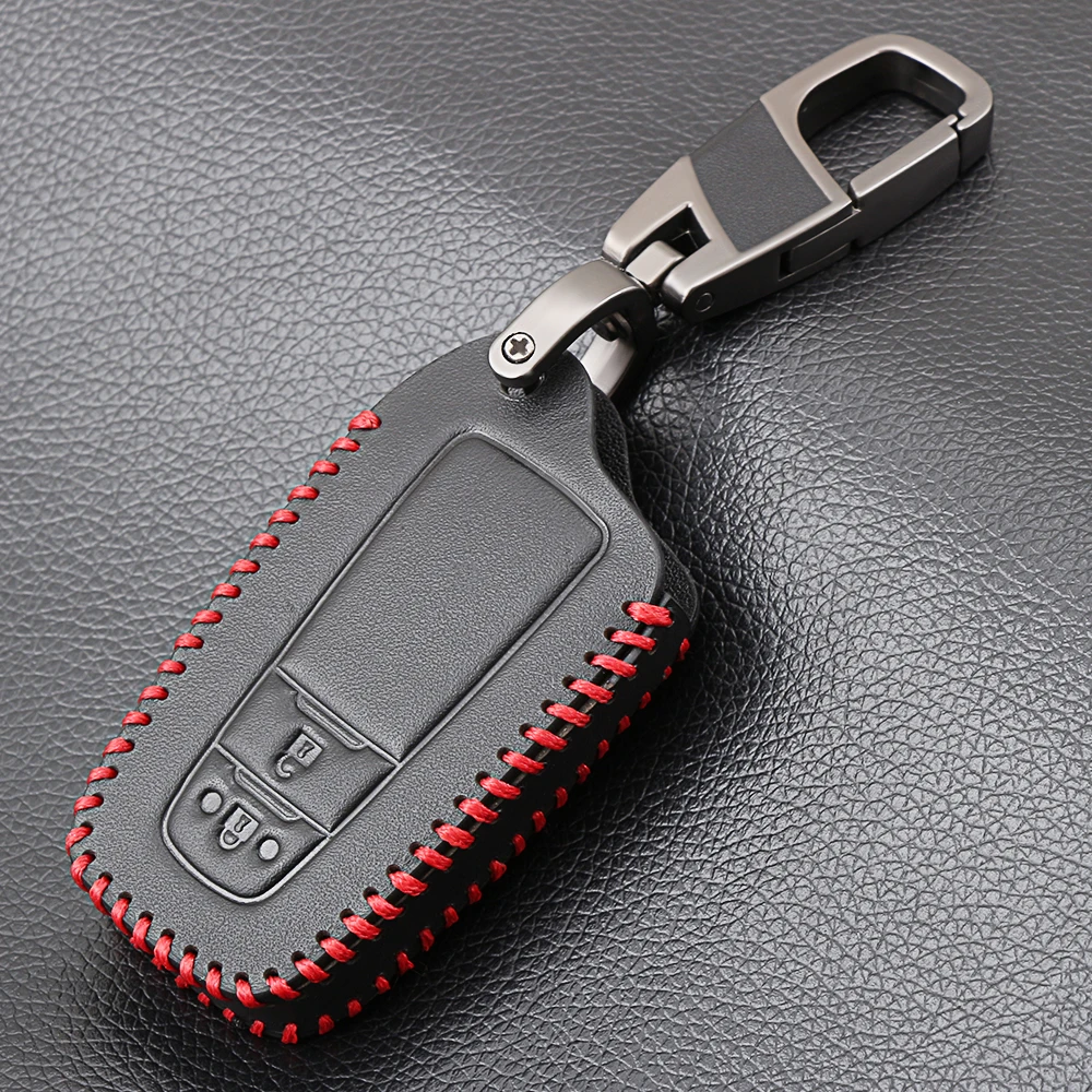 

2 Buttons Real Leather Remote Keychain Smart Key Case Cover Holder for Toyota C-HR CHR 2017 2018 Camry Prius Prado