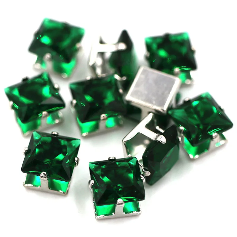 8 мм, квадратная форма, циркон, искусственный камень с когтями, серебряная основа, стразы, сделай сам, ювелирное изделие, аксессуары - Цвет: Emerald
