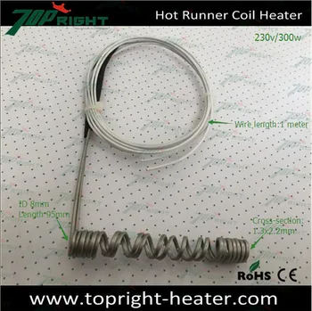 

ID8mm electric hot runner coil heater, length 95mm, cross-section 1,3x2.2, wire length 1meter, 220v300w