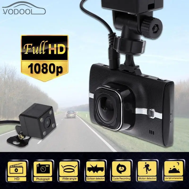 

VODOOL 3" 1080P FHD Dual Lens ADAS Car DVR Camera GPS Digital Video Recorder Automobiles Dash Cam Camcorder w/ Rear View Camera