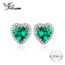 Jewelrypalace 2.2ct corazón del océano verde nano ruso creado esmeralda amor por siempre de halo stud pendientes silverjewelry 925
