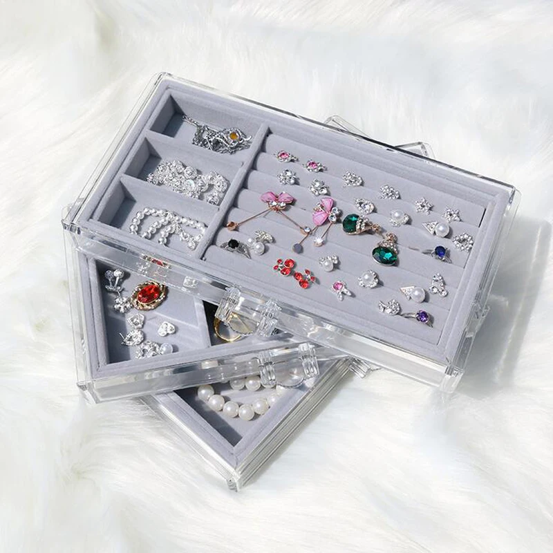  High Level Velvet Jewelry Display Tray Bracelet Holder Necklace Ring Earring Box Jade Pendant Stand
