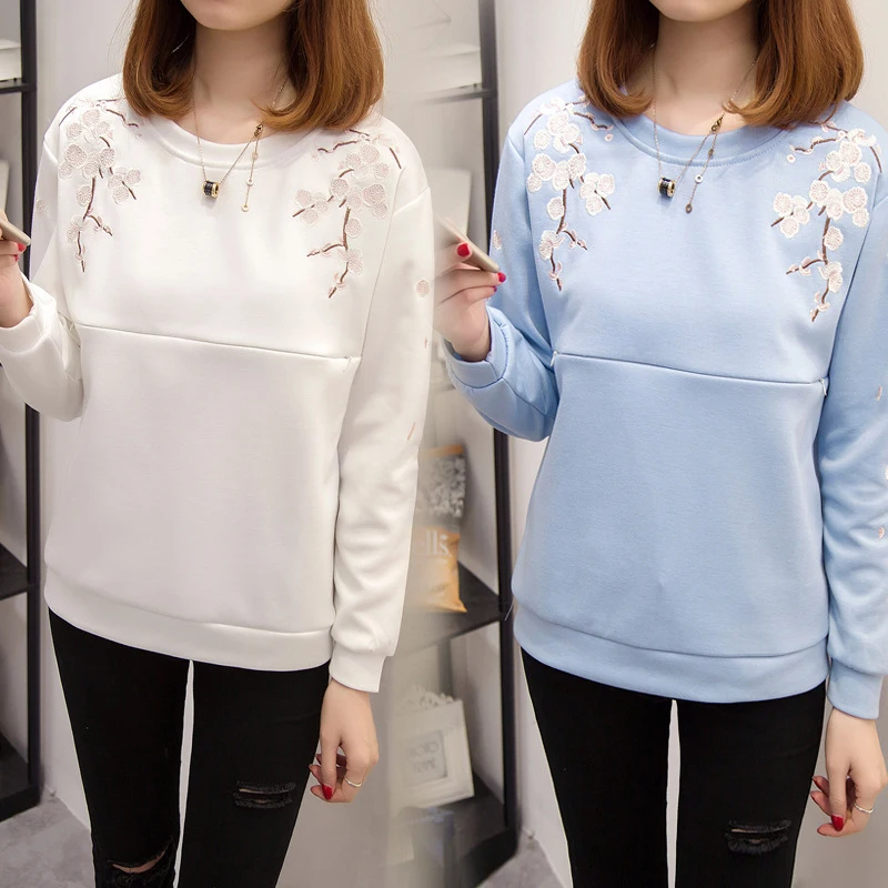 

Maternity Tops Casual Nursing Sweatshirt Nursing Tops Winter Spring Breastfeeding Clothes Embroidery T-Shirt for Pregnant Women