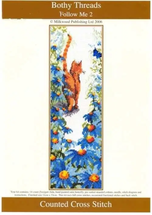 

Top Quality lovely counted cross stitch kit bothy threads follow me 2 cat kitty blue flower