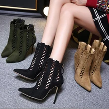 womens gladiator shoes heels 2016 Autumn Shoes Women Pointed Hollow Out Pumps Ladies Shoes Autumn Short Ankle Boots Women Black