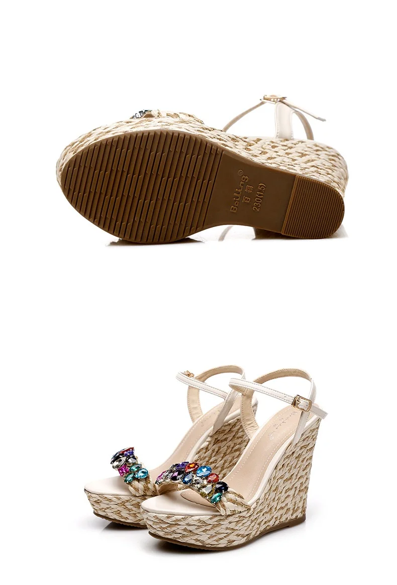 28_Summer Womens Black Buckle Sandals Fashion Elegant Silver Rhinestone Shoes Wedding Bridal High Heel Platform Wedges