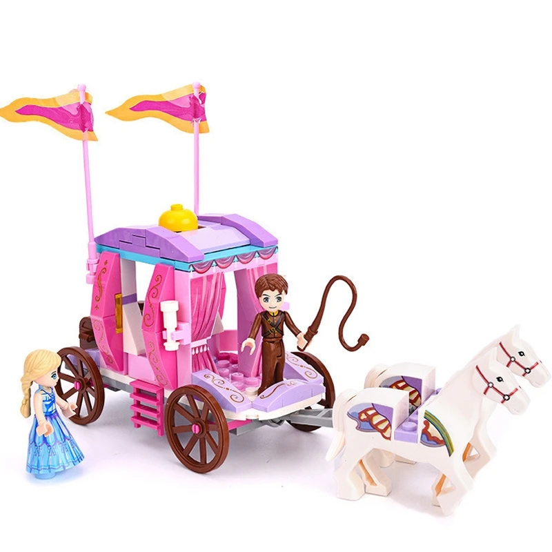 

Girls Alice Princess Series Building Blocks LegoIN figures Royal Carriage with Prince Pink Castle Bricks Compatible kids sisters