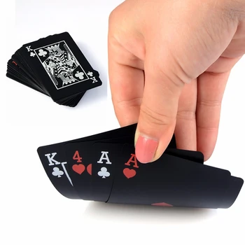 

Cheap Waterproof PVC Plastic Playing Cards Set Trend 54pcs Deck Poker Classic Magic Tricks Tool Pure Black Magic Box-packed
