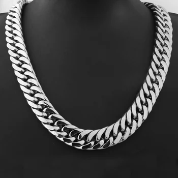 

Heavy Huge 18mm Polished Silver Tone Cuban Curb Link Chain Stainless Steel Necklace/Bracelet Biker Mens Gift 7-40inch Custom