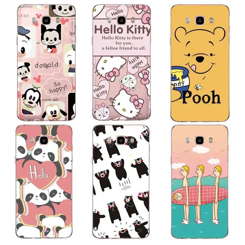 Soft Clear TPU Phone Case For Samsung J3 J5 J7 S6 S7 S8 note8 A3 A5 C7 J2prime Hellokitty Panda Pooh Bear Cover Free Shipping | Мобильные