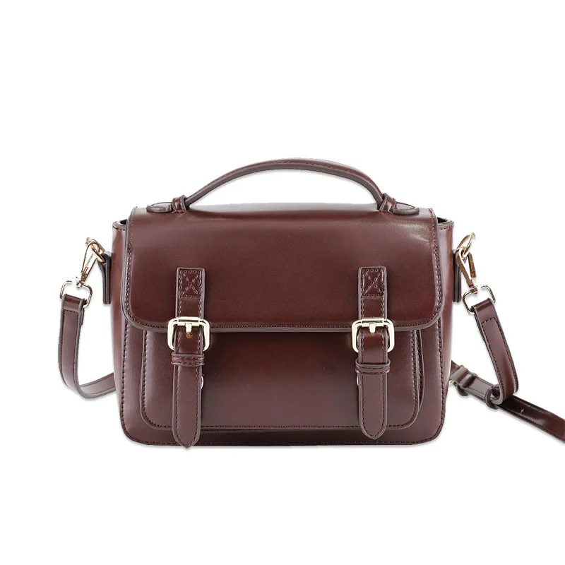 

Oil Wax Leather Bag Women Casual Messenger Bag Belt Decoration Lady Vintage Crossbody Bags Brown Black Square Handbag Wholesale