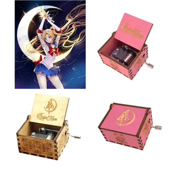 

Cartoon Sailor Moon Cosplay Props Theme Original Hand Crank Engraved Wooden Music Box Women Girls Crafts Gift Collection