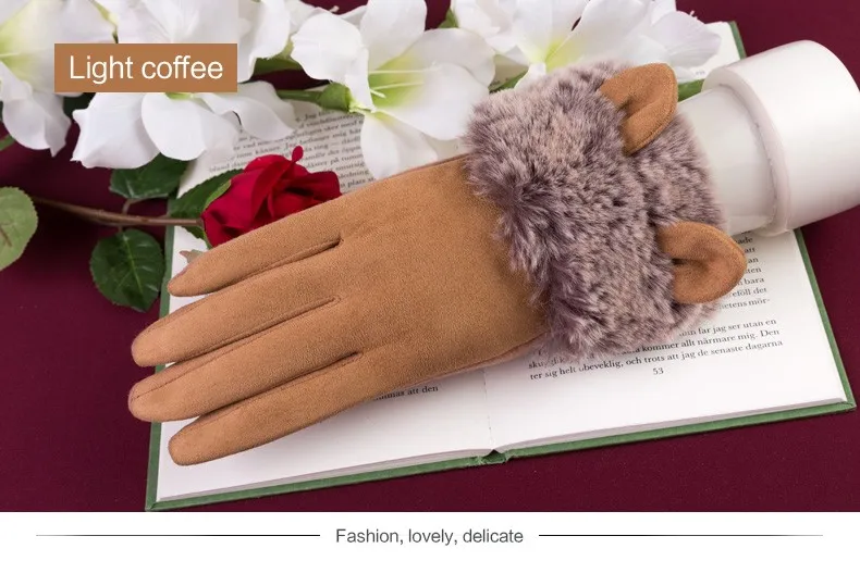 REALBY теплые замшевые перчатки для женщин Gants Femme Hiver милый Кот Дизайнер русский Guantes Femme женские зимние Сенсорный экран перчатки