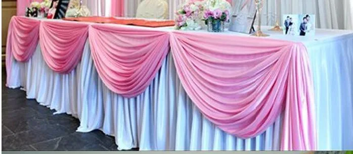 Customzied Size White Ice Silk Table Skirt with Swag Table Skirt for Wedding Decoration
