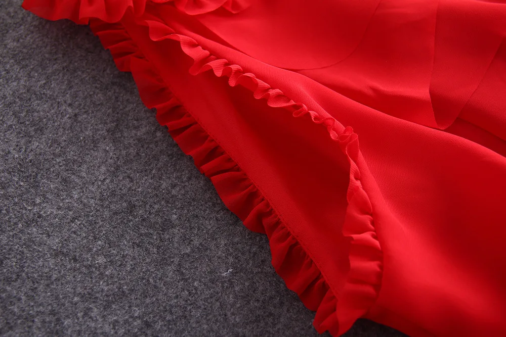 YOSIMI летнее платье Макси элегантное красное шифоновое винтажное длинное женское платье с оборками Сексуальные вечерние пляжное длинное платье с воротником-стойкой для женщин