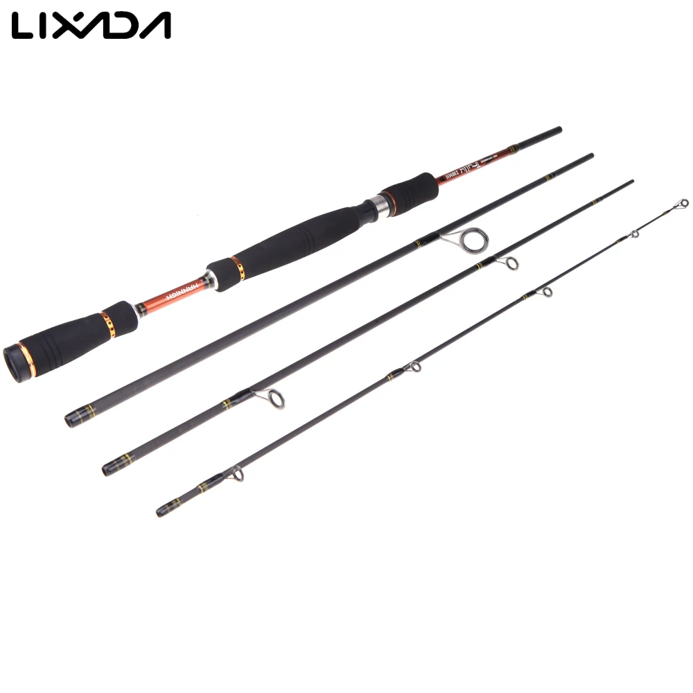 Lixada 2.1M 6.89FT Hard Light Carbon Fiber Portable Fishing Rod Pole 4 Sections Segments Spinning Rod for Carp Fishing Tackle