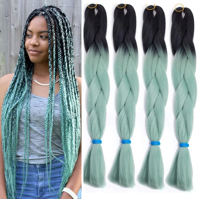 Mint Green Braiding Hair Ombre Two Tone High Temperature Fiber