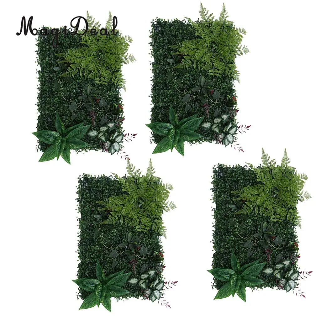 

4 Pieces Artificial Hedge Outdoor Artificial Plants Fern Leaves Grass Home Garden Yard Fence Wedding Venue Greenery Wall Panels