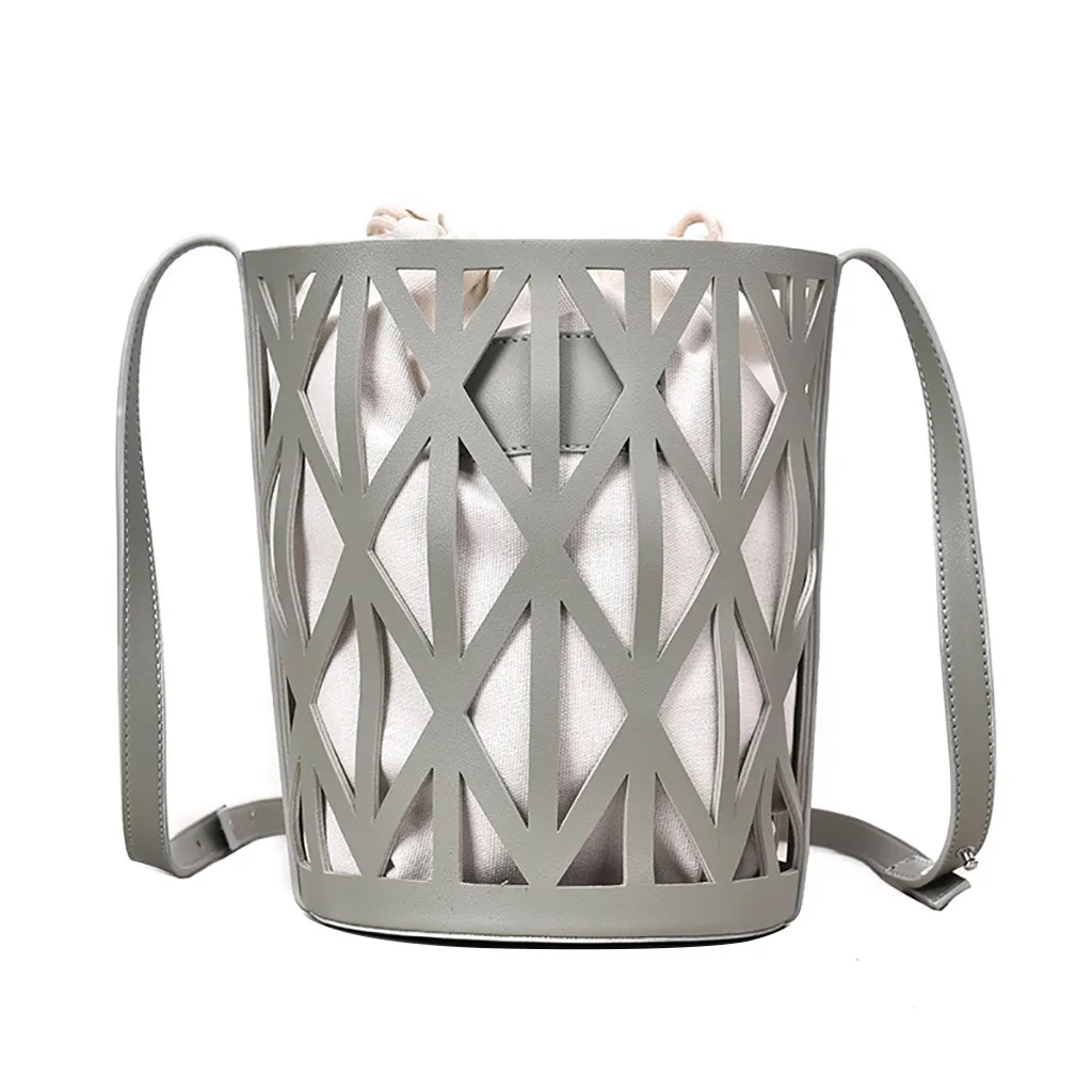 

New Fashion Tide Solid Color Hollow PU Material Small Fairy Bag Portable Bucket Bag Casual Wild Single Shoulder Messenger Bag