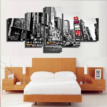 

5 Pieces Canvas Wall Art Print New York Lego City Painting Frame Black And White Pictures Abstract For Living Room Home Decor