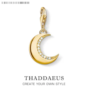 

Golden Moon Charm Pendant For Women Girls 2019 Trendy 925 Sterling Silver Jewelry Fit Bracelet Necklace Phone Chain Keyring
