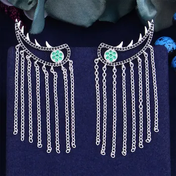 

GODKI 50mm Tassel Drop Turkish Evil Eye Trendy Green Cubic Zirconia American Wedding Party Earring Jewelry for Women